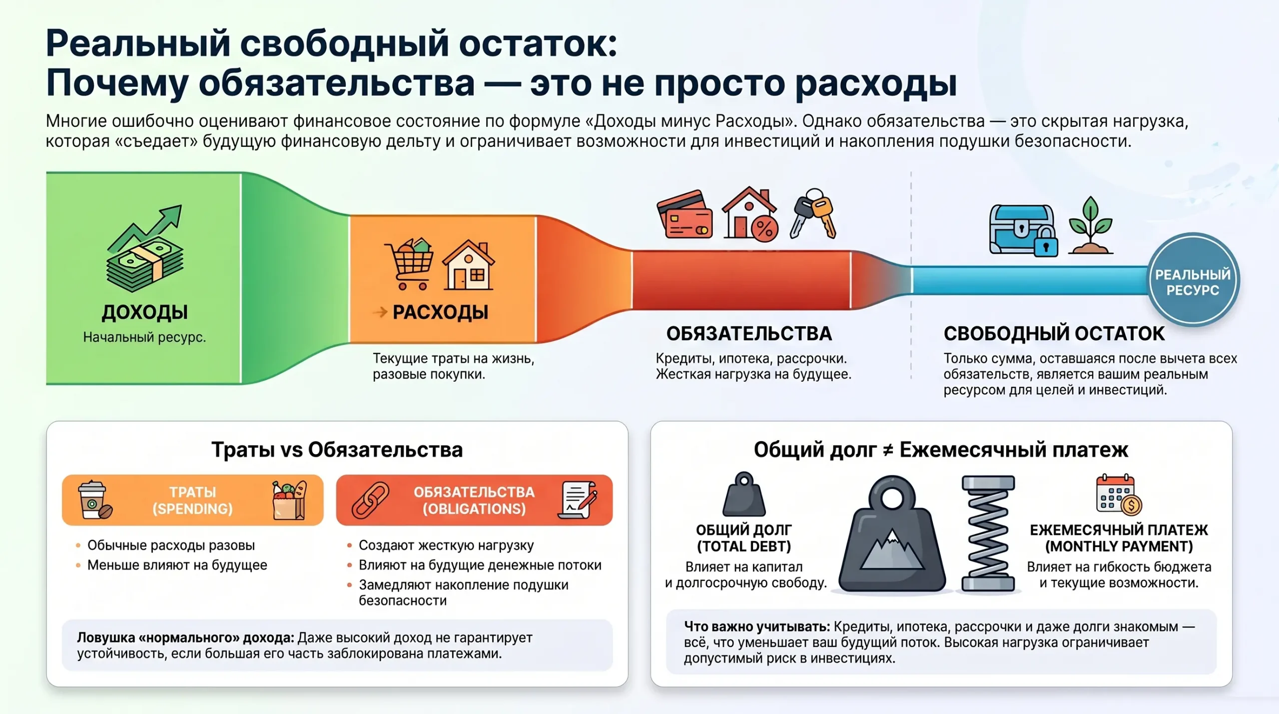 обязательства уменьшают реальную финансовую свободу