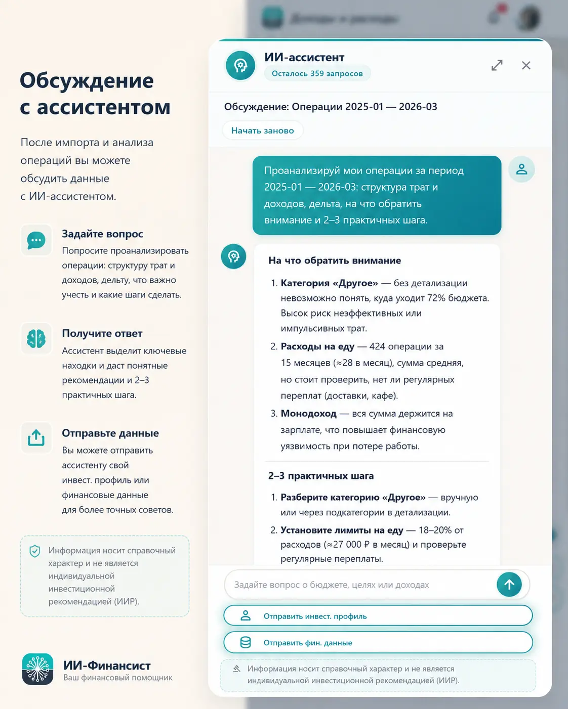 Обсуждение доходов и расходов с ИИ-ассистентом