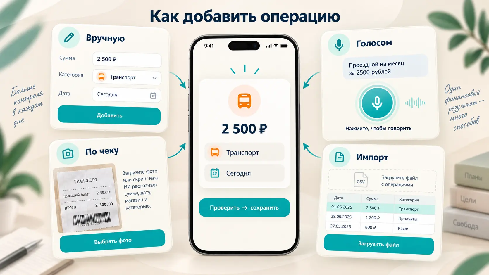 Способы добавления доходов и расходов в ИИ-Финансисте